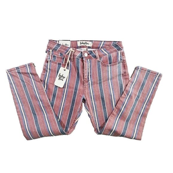Indigo Rein Junior's Jeans Size 11 Ankle Mid Rise Red Blue Stripe RN 128963 NWT - Picture 4 of 16